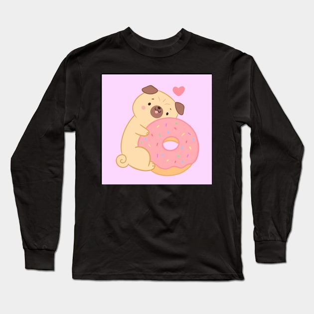 Donut Pug Long Sleeve T-Shirt by esturgeo